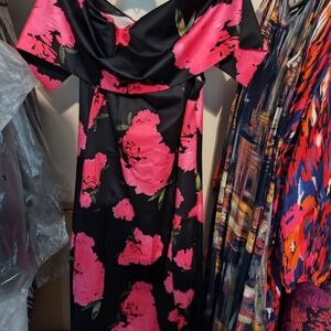 Elegant Black and Pink Floral Dress